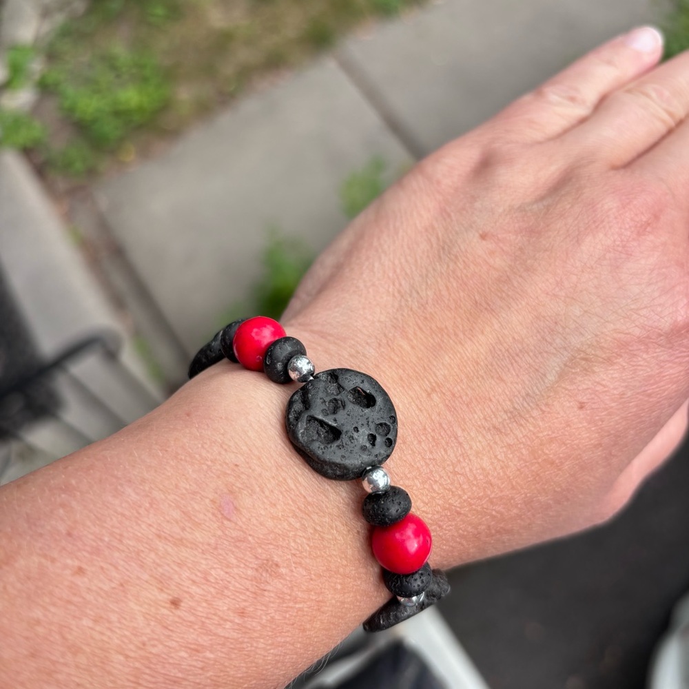 Lava Stone and Red Coral Bracelet